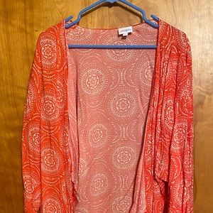 Lularoe large L Shirley cardigan coral/white EUC